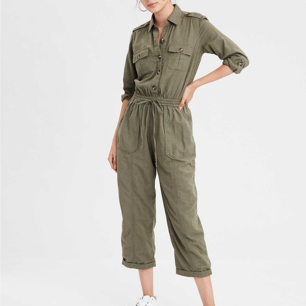 American Eagle Women's One Piece Outfit Workwear Jumpsuit Army Green Size Small